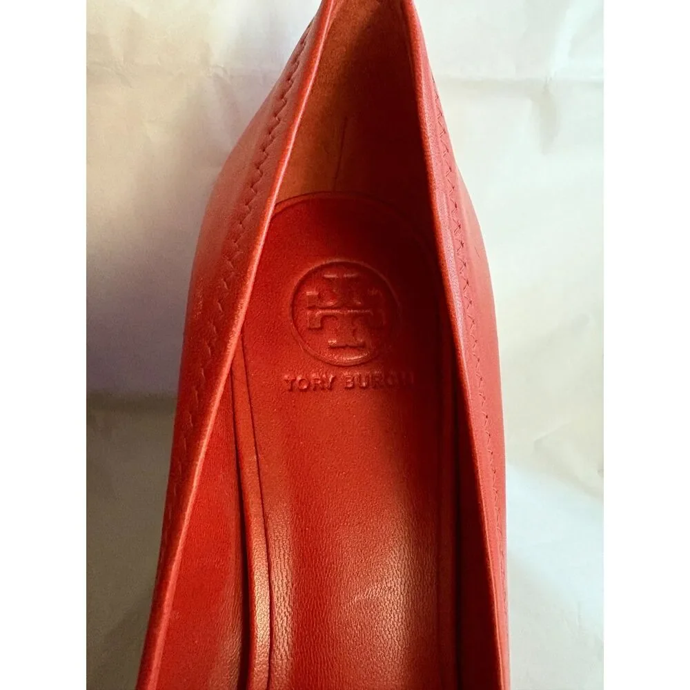 Women's Tory Burch Scarlett Red Leather Wedge Pumps Size 8.5